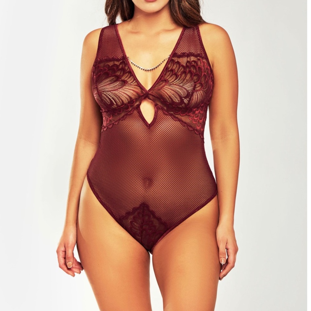 Butterfly lace teddy with rhinestone